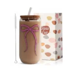 Meogutyi Pink Bow Cup, Cute Bow Glass, 16 Oz Glass