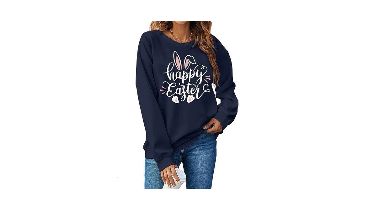 Hohololo Happy Easter Sweatshirt Women Bunny Shirt Rabbit Graphic Printed