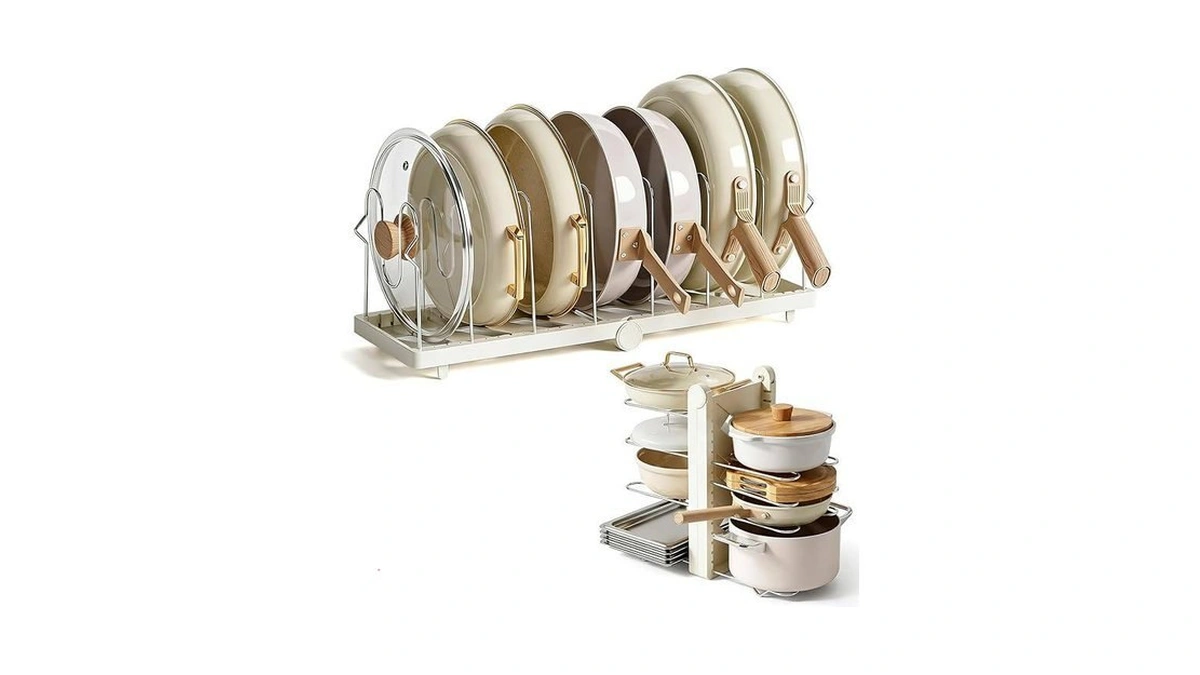 Tomshub Foldable Pots And Pans Organizer Under Cabinet, 8 Adjustable