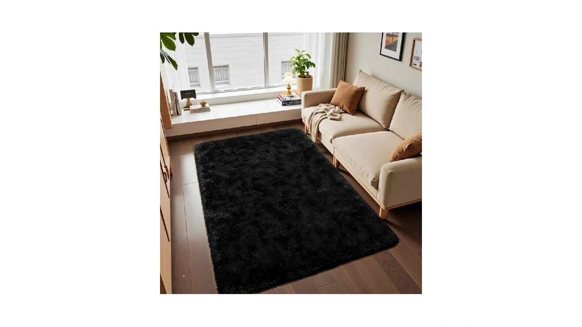 Macgace Fluffy Area Rugs For Bedroom Decor Aesthetic, 3x5 Black