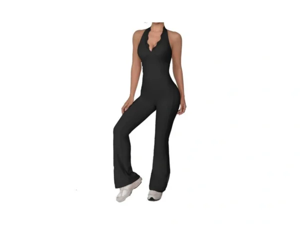 Kaifuying Women Workout Scrunch Flare Jumpsuits Lace Deep V Hanging