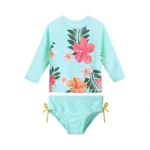 Huaaniue Baby/toddler Girls Swimsuit Rashguard Set Long Sleeve Upf 50+