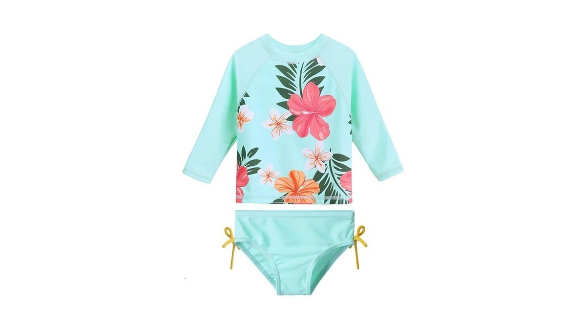 Huaaniue Baby/toddler Girls Swimsuit Rashguard Set Long Sleeve Upf 50+