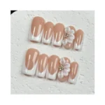 White French Tip Handmade Press On Nails Medium Square Fake