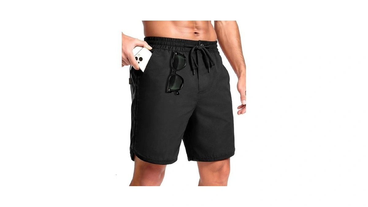 Jemldl Men's Black Swim Trunks 7 Inch Inseam Quick Dry
