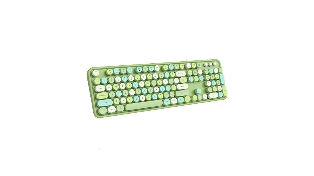 Mofii Computer Keyboard Wired, Round Key Retro Typewriter Keyboard Full