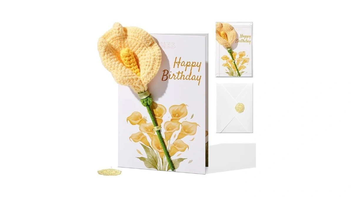Ovesmusl Birthday Card For Women Refillable Handmade Crochet Flower For