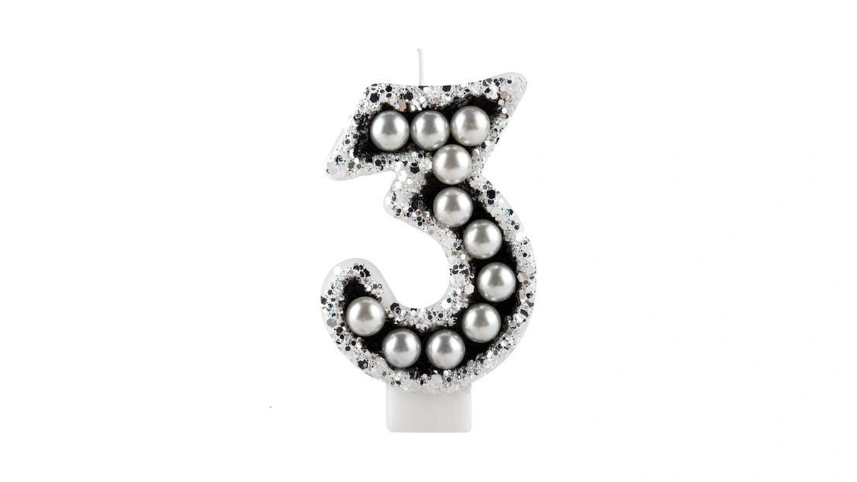 Black Pearl Birthday Candles, Number 3 Candle, Happy Birthday Candles
