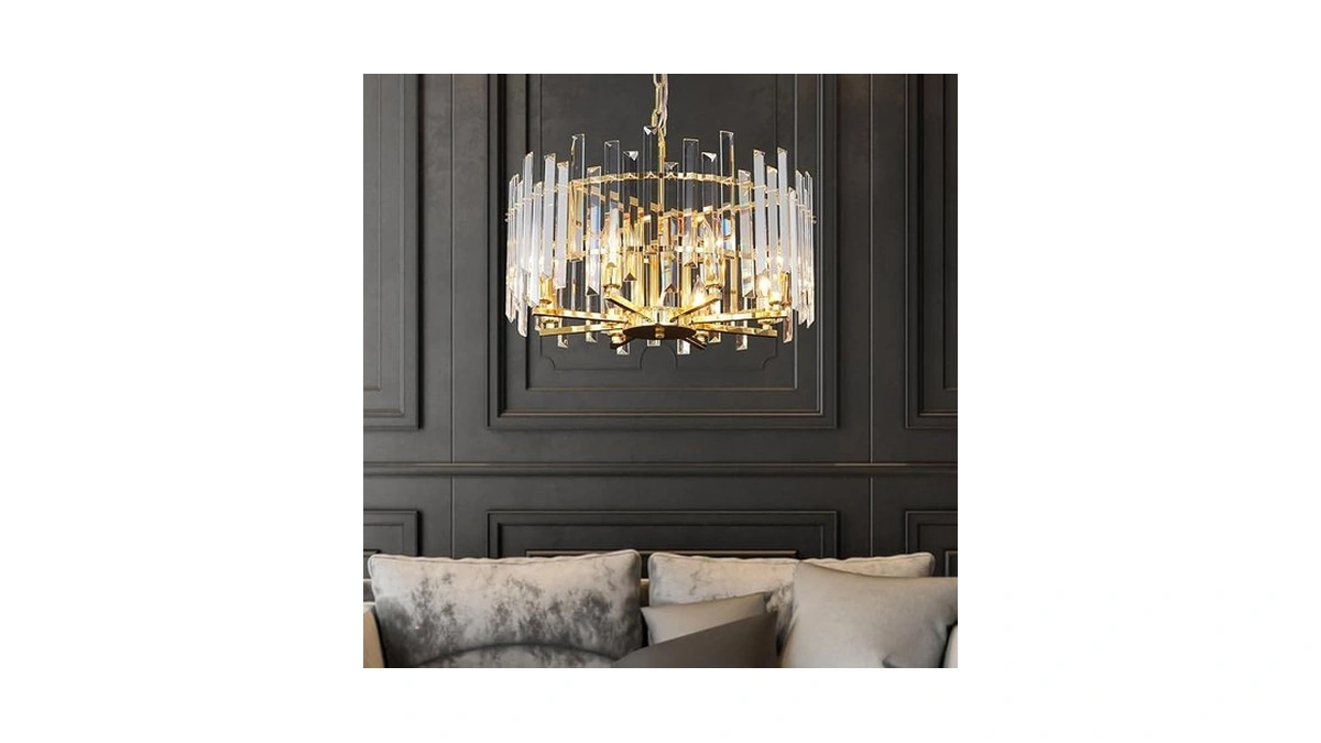 Aimluxin Gold Crystal Chandelier Modern Chandeliers 8 Lights Round Light