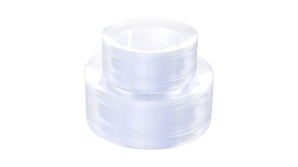 Pulote 100pieces Clear Plastic Plates - Premium Heavyweight Plastic Clear