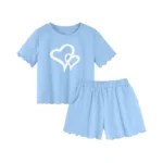 Ecolala Girls Summer Outfits Lettuce Trim Short Sleeve Shirt Heart