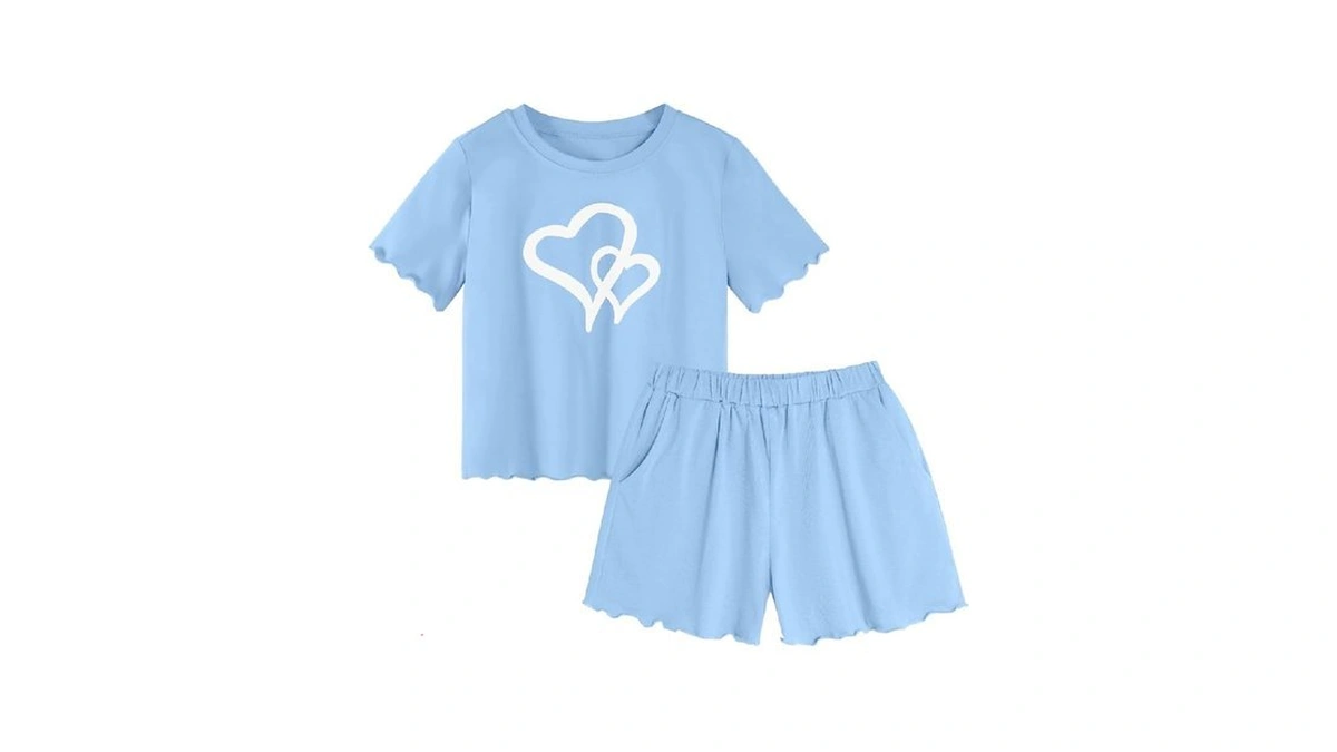 Ecolala Girls Summer Outfits Lettuce Trim Short Sleeve Shirt Heart