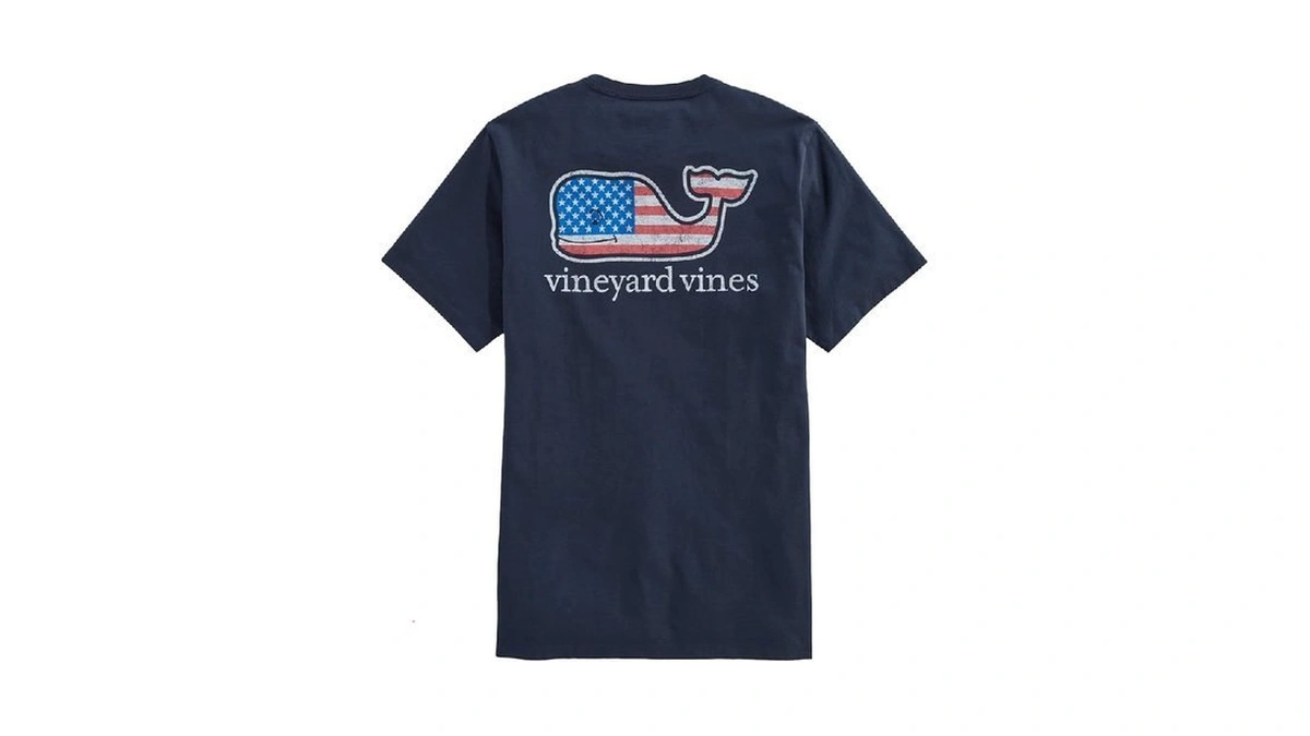 Vineyard Vines Mens Flag Whale Short Sleeve Pocket Tee T-shirt,