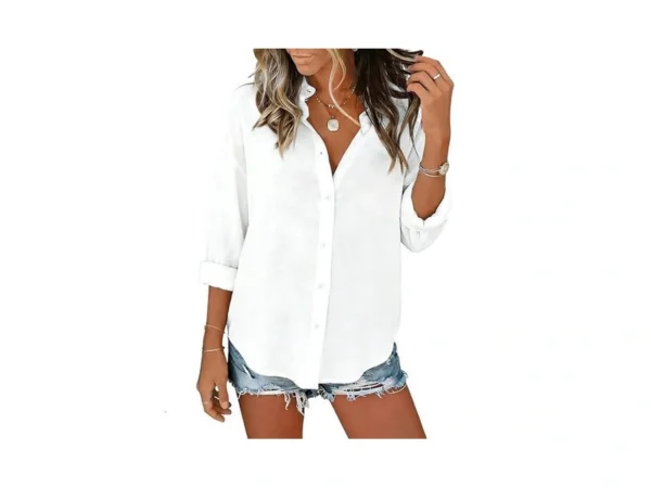 Jekaoyi Womens Button Down Shirts Cotton Casual Long Sleeve Gauze