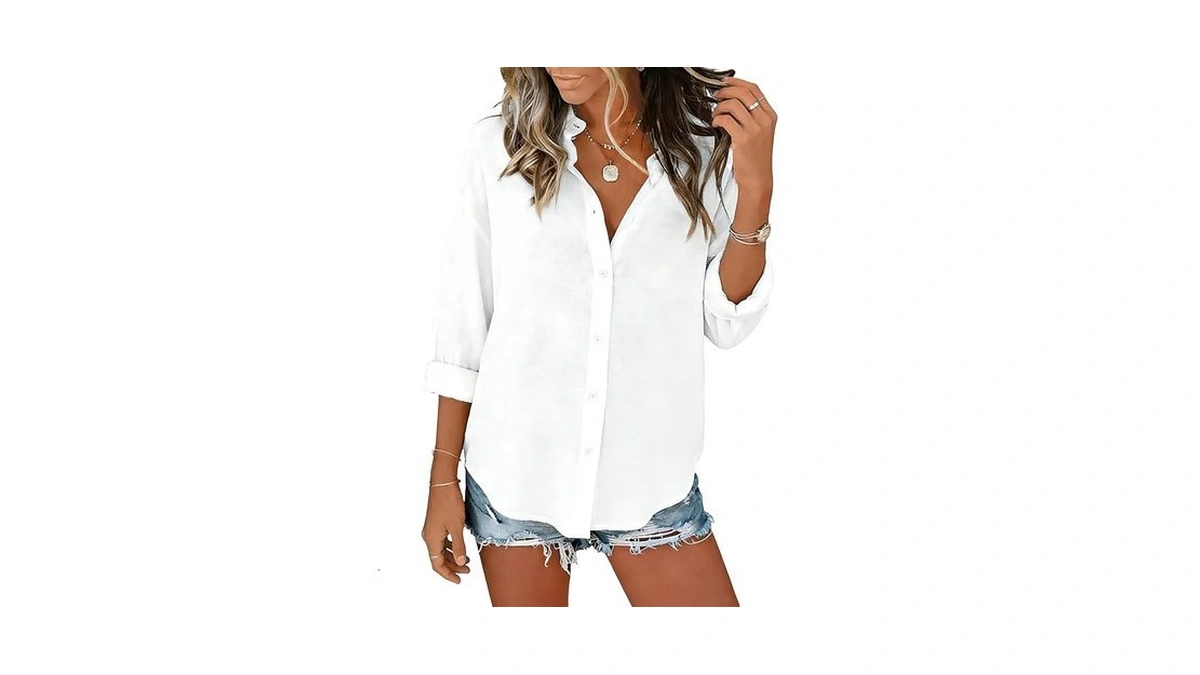 Jekaoyi Womens Button Down Shirts Cotton Casual Long Sleeve Gauze