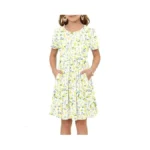 Girls Summer Short Sleeve Dress Kids Casual Crew Neck Pleated