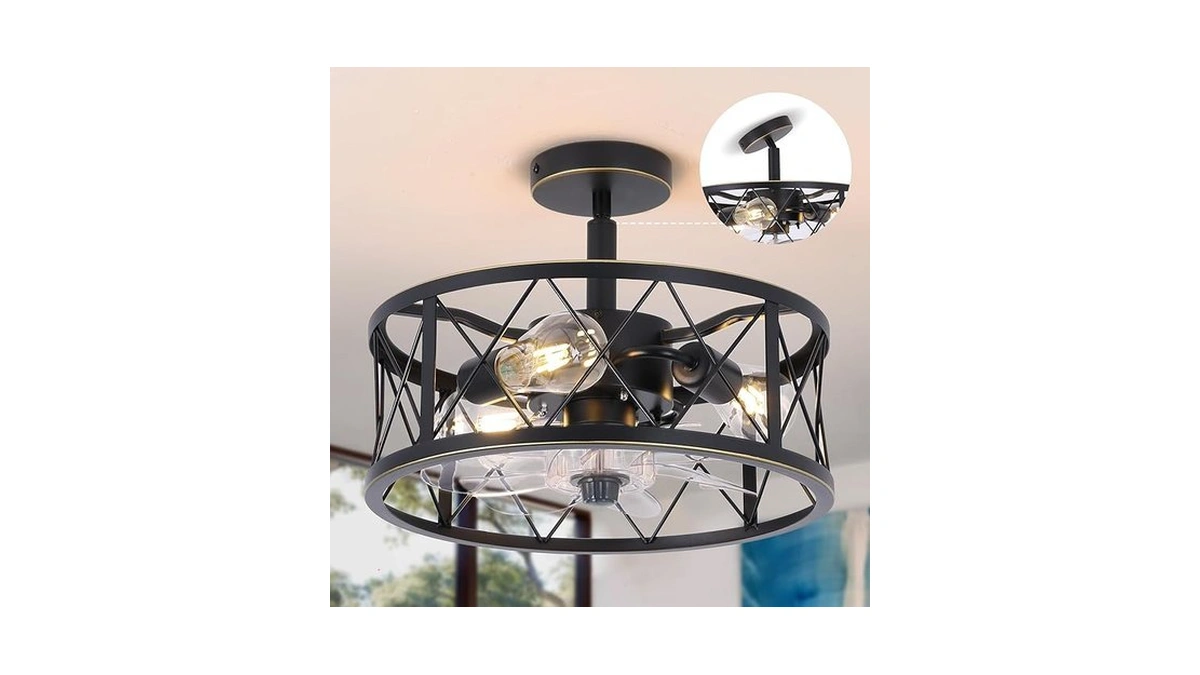 Redstar 15" Caged Ceiling Fans With Lights And Remote Flush