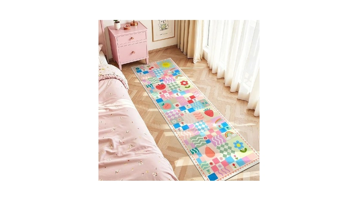 2x6 Pink Runner Rug For Girls Bedroom, Kids Hallway Washable