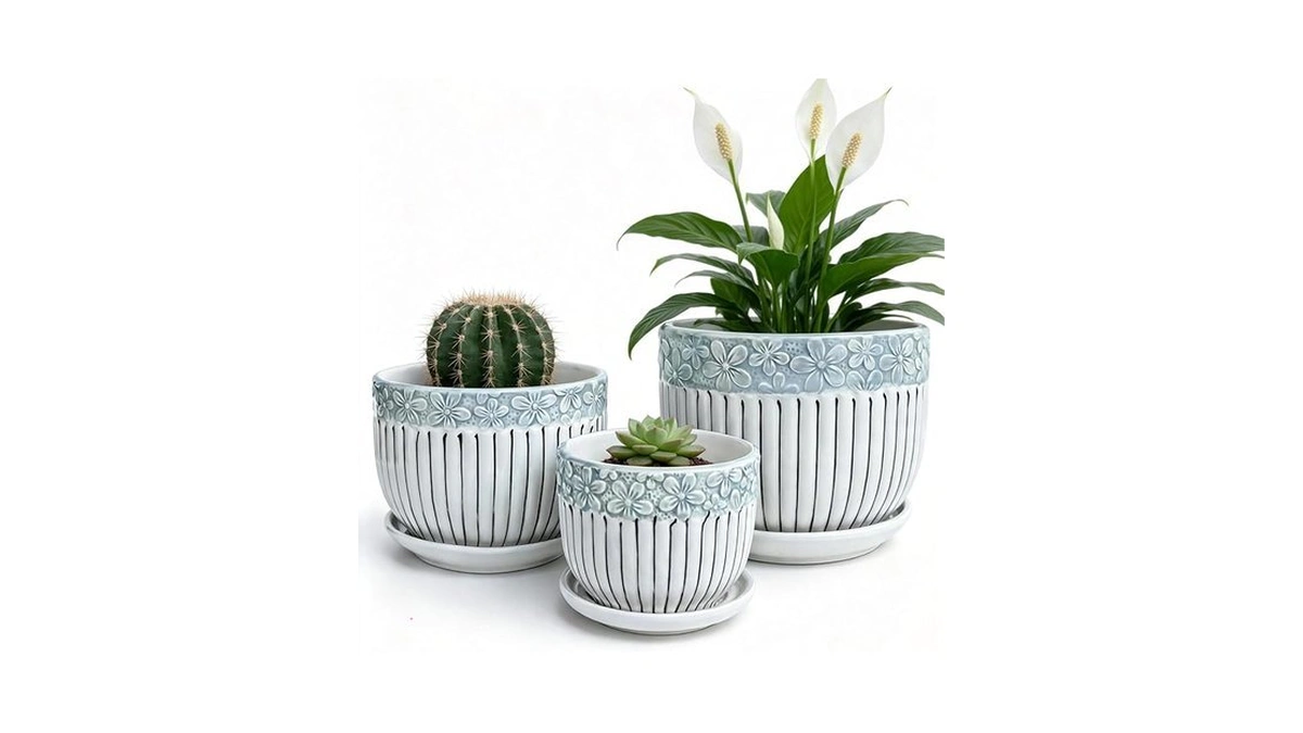 Folklore13 Vintage Flower Pots For Indoor Plant, Round Ceramic Plant