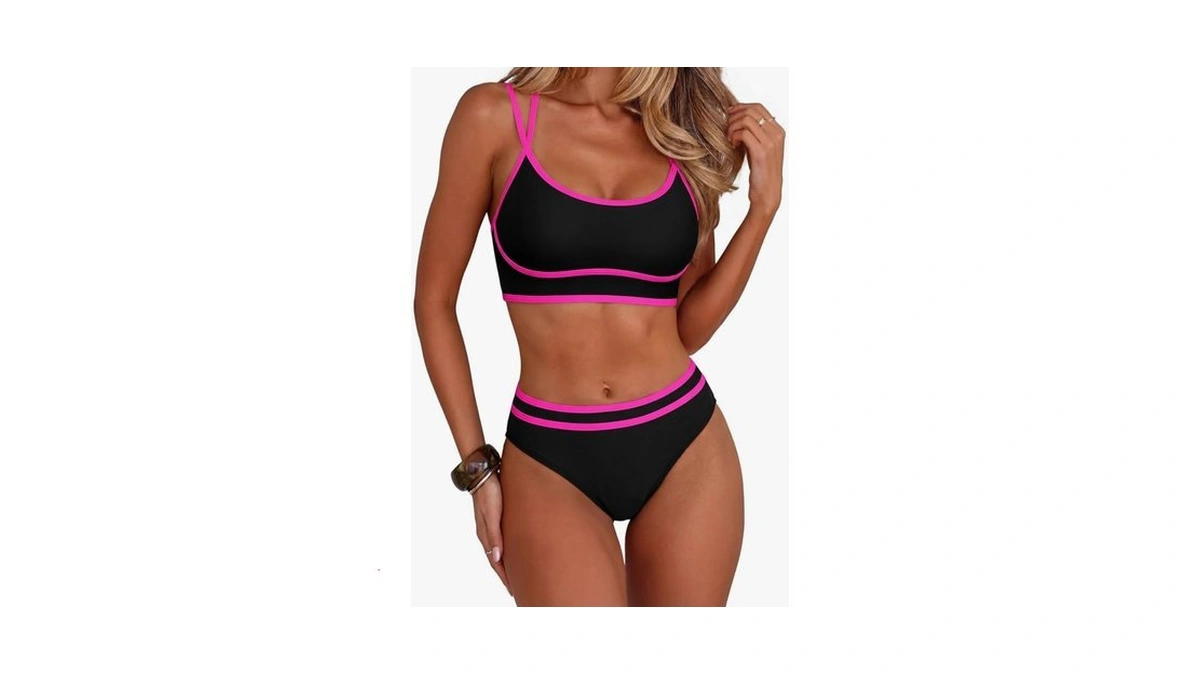 Anrabess Womens Halter Bikini Set Color Block Sporty Swimsuits Two
