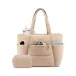 Lovevook Puffer Tote Bag With 40oz Cup Holder, Large Work
