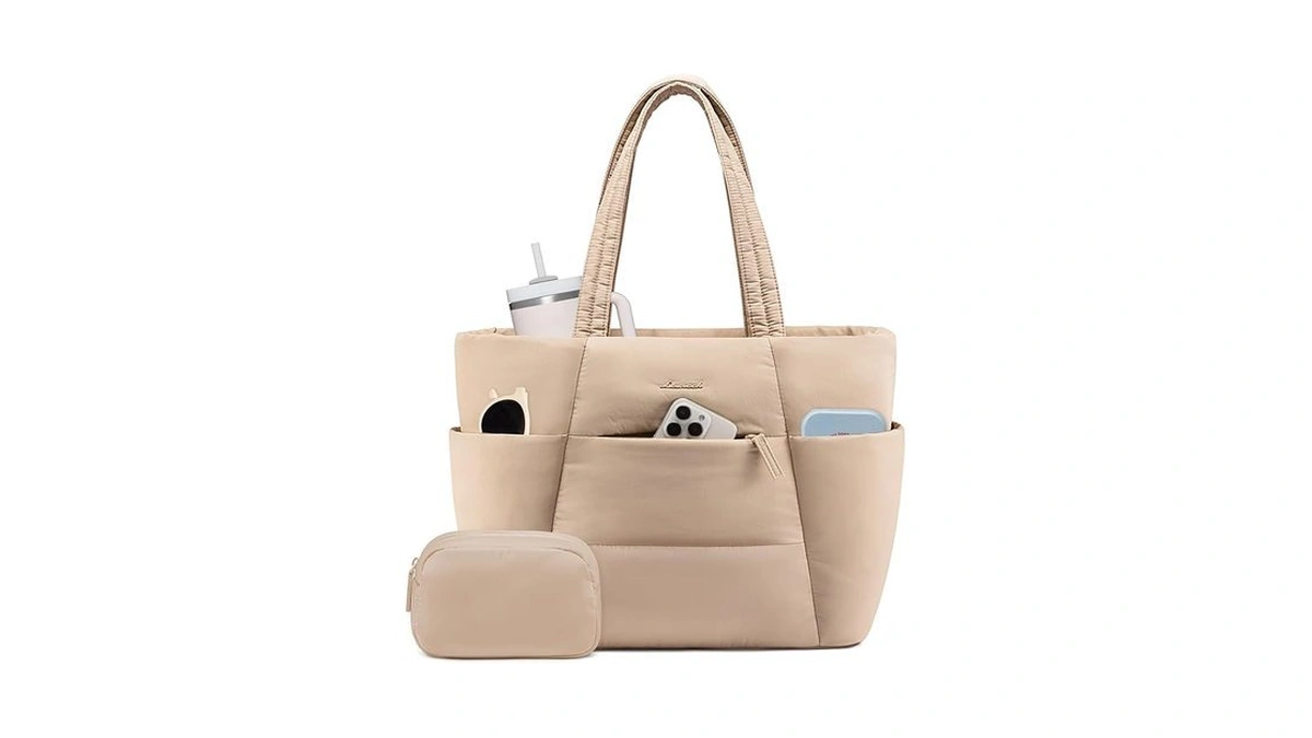 Lovevook Puffer Tote Bag With 40oz Cup Holder, Large Work