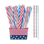 4th-of-july-patriotic-party-decorations-reusable-red-white-and-blue-striped-straw,50pcs 9 Inch Plastic Drinking Straws For American Independence Memorial