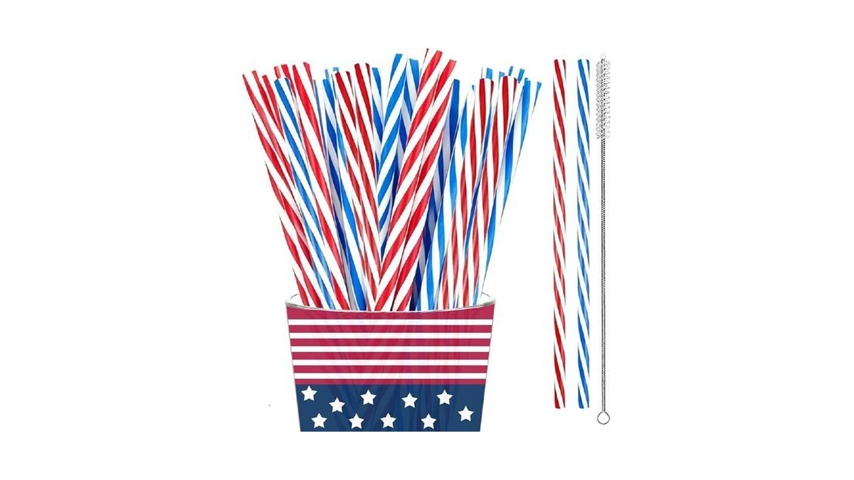 4th-of-july-patriotic-party-decorations-reusable-red-white-and-blue-striped-straw,50pcs 9 Inch Plastic Drinking Straws For American Independence Memorial