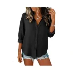 Jekaoyi Womens Button Down Shirts Cotton Casual Long Sleeve Gauze