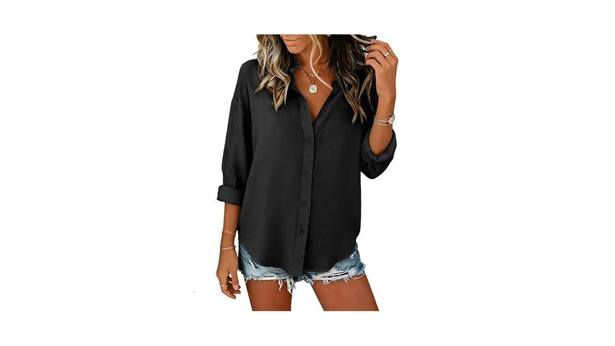Jekaoyi Womens Button Down Shirts Cotton Casual Long Sleeve Gauze