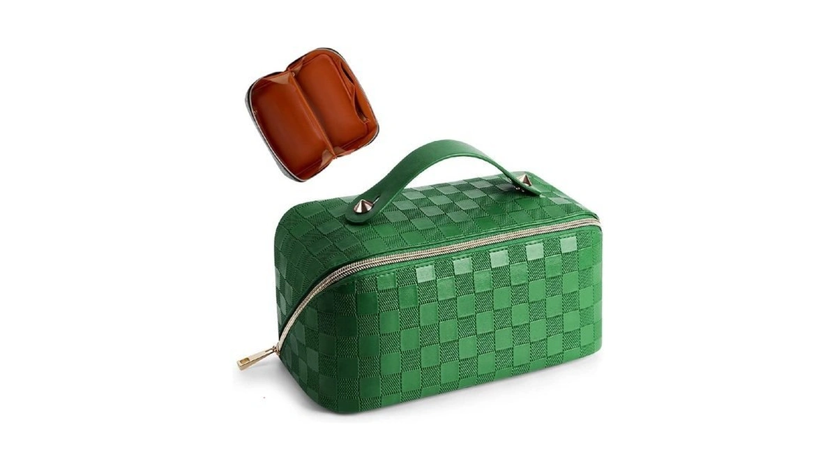 Cessfle Large Capacity Travel Cosmetic Bag Plaid Checkered Makeup Bag