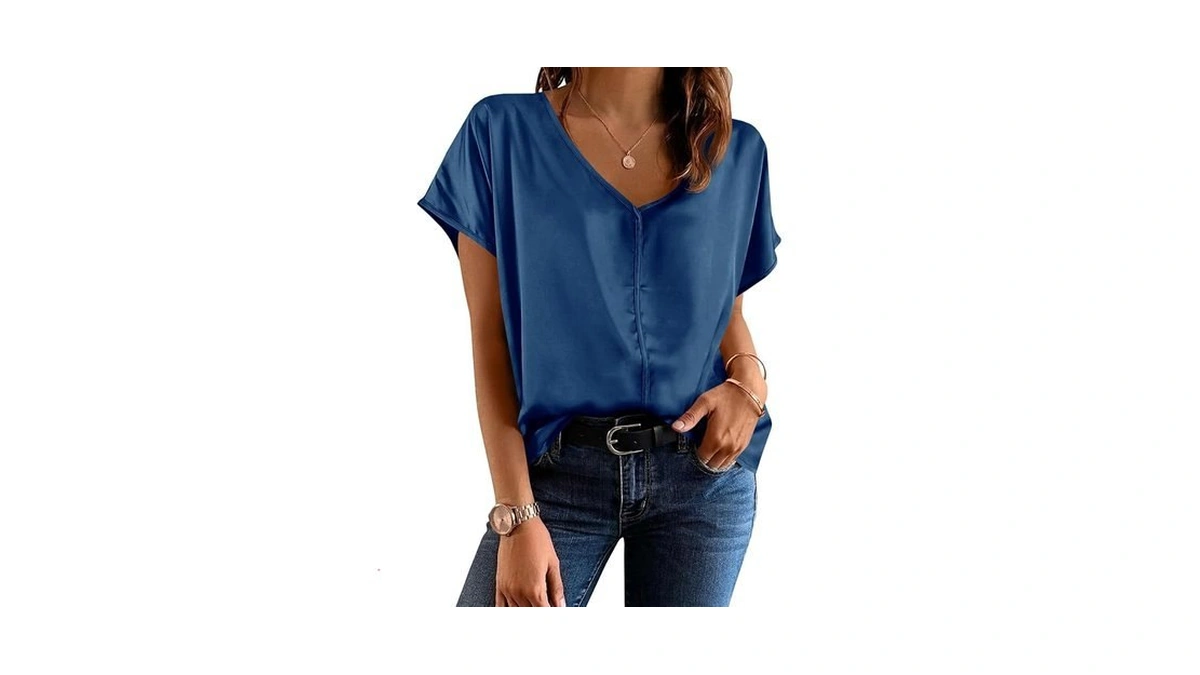 Fisoew Womens Silk Satin Blouses Cap Short Sleeve Dressy Casual