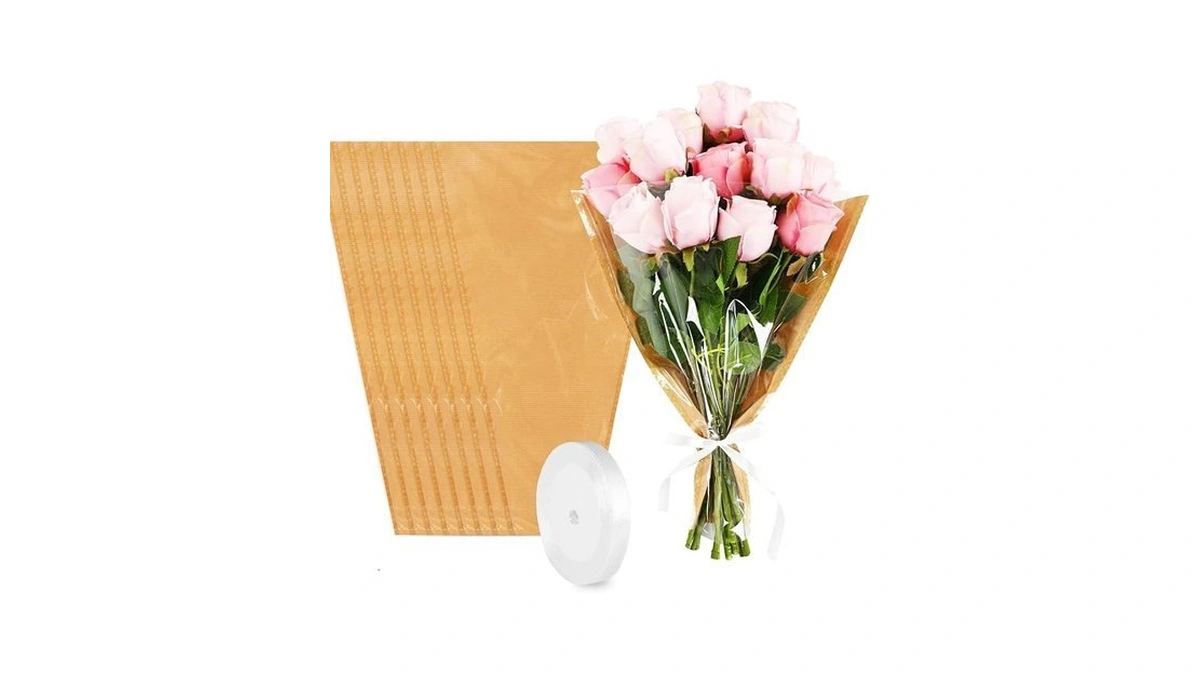 Jarthenaamcs 50pcs Graduation Flower Wrapping Bags Kraft Paper Clear Floral