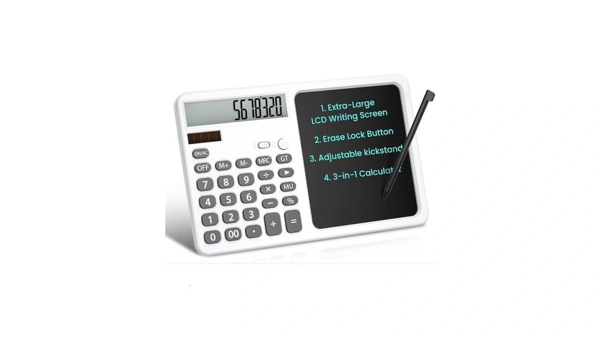 Desk Calculator With 7" Lcd Writing Tablet, Stable Foldable Kickstand