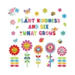 Jarthenaamcs 62pcs Spring Inspirational Bulletin Board Decoration Set Colorful Flowers