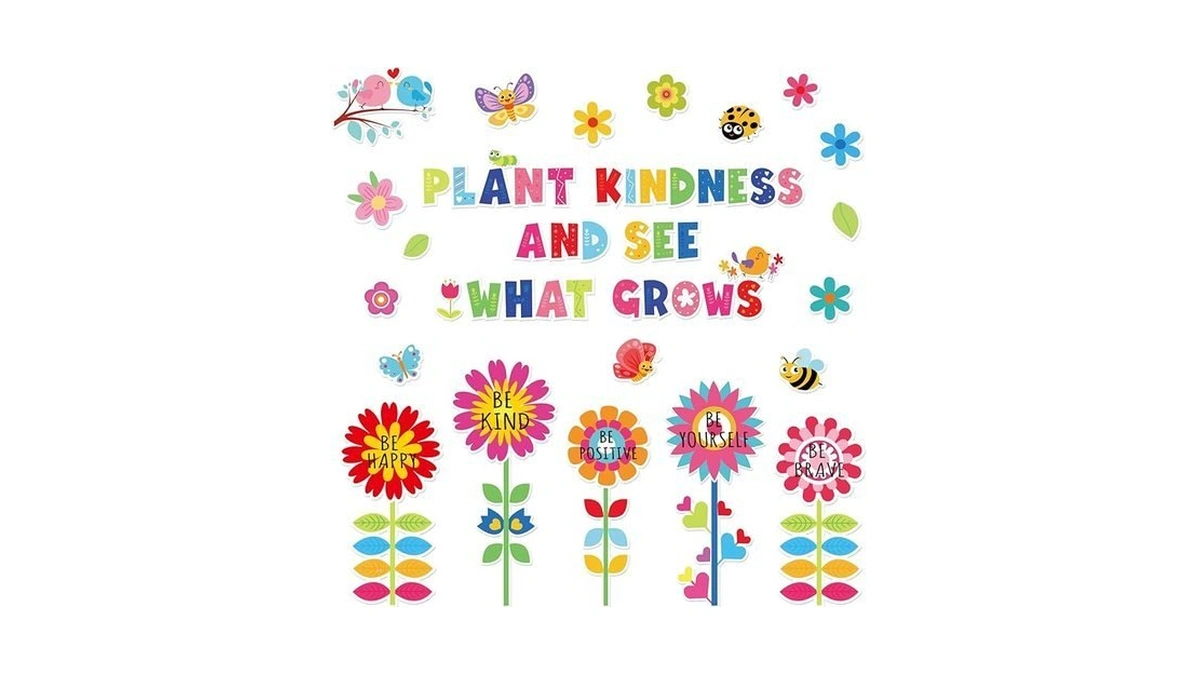 Jarthenaamcs 62pcs Spring Inspirational Bulletin Board Decoration Set Colorful Flowers