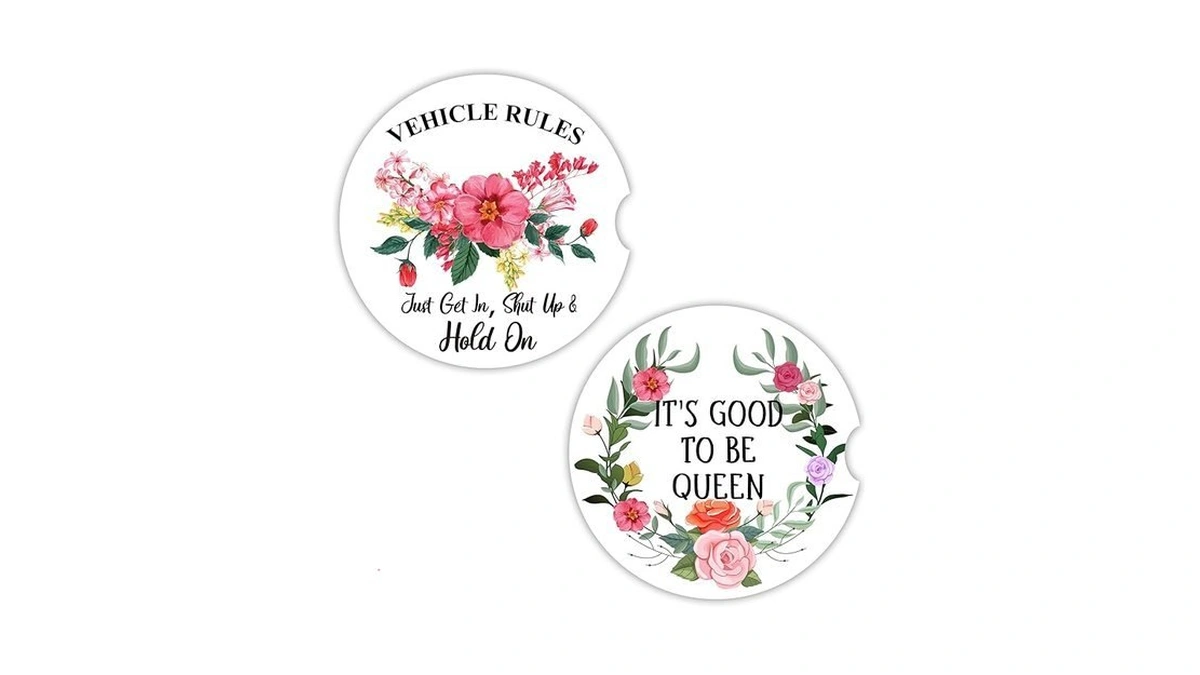 Funny Car Coasters For Cup Holders - 2 Pack Flower