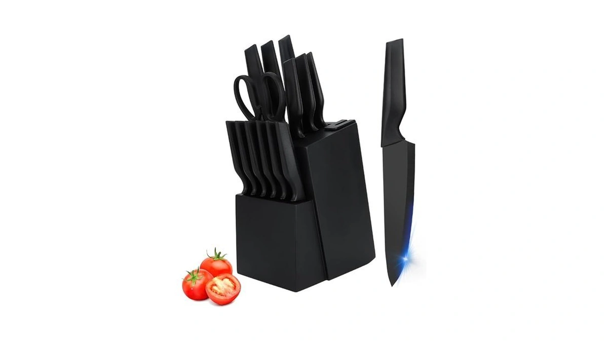 Knife Set, 14pcs Kitchen Knife Set With Block Self Sharpening,