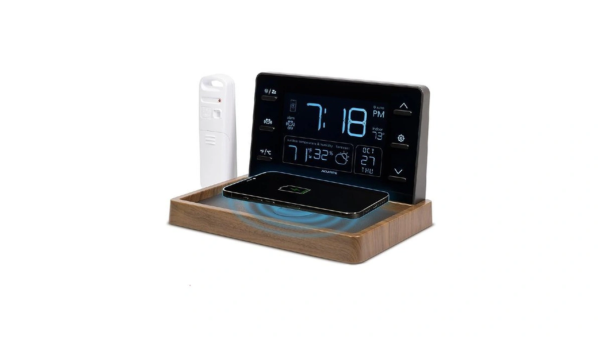 Acurite Weather Valet With Qi-certified Wireless Charging Pad, Auto-dimming Lcd