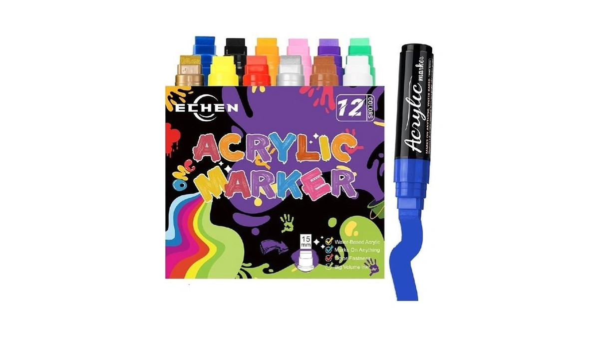 Echen 12 Colors Jumbo Acrylic Paint Markers, 15mm Waterproof Permanent