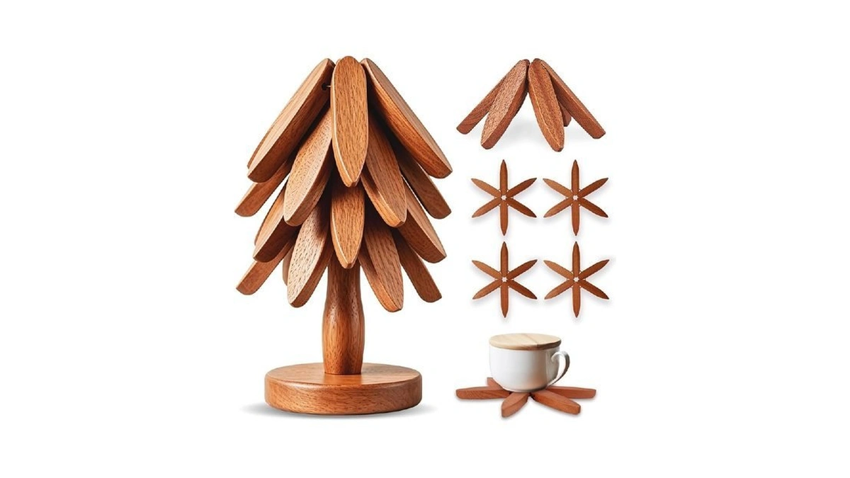 Smartwikiit Wooden Tree Trivet Set - 4 Heat-resistant Sapele Wood
