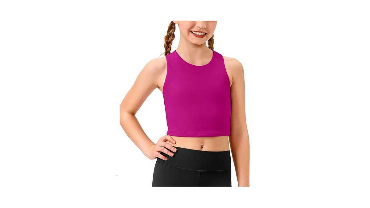 Lollgirl Girls Athletic Tank Tops Kids Dance Workout Shirts Non-see-through