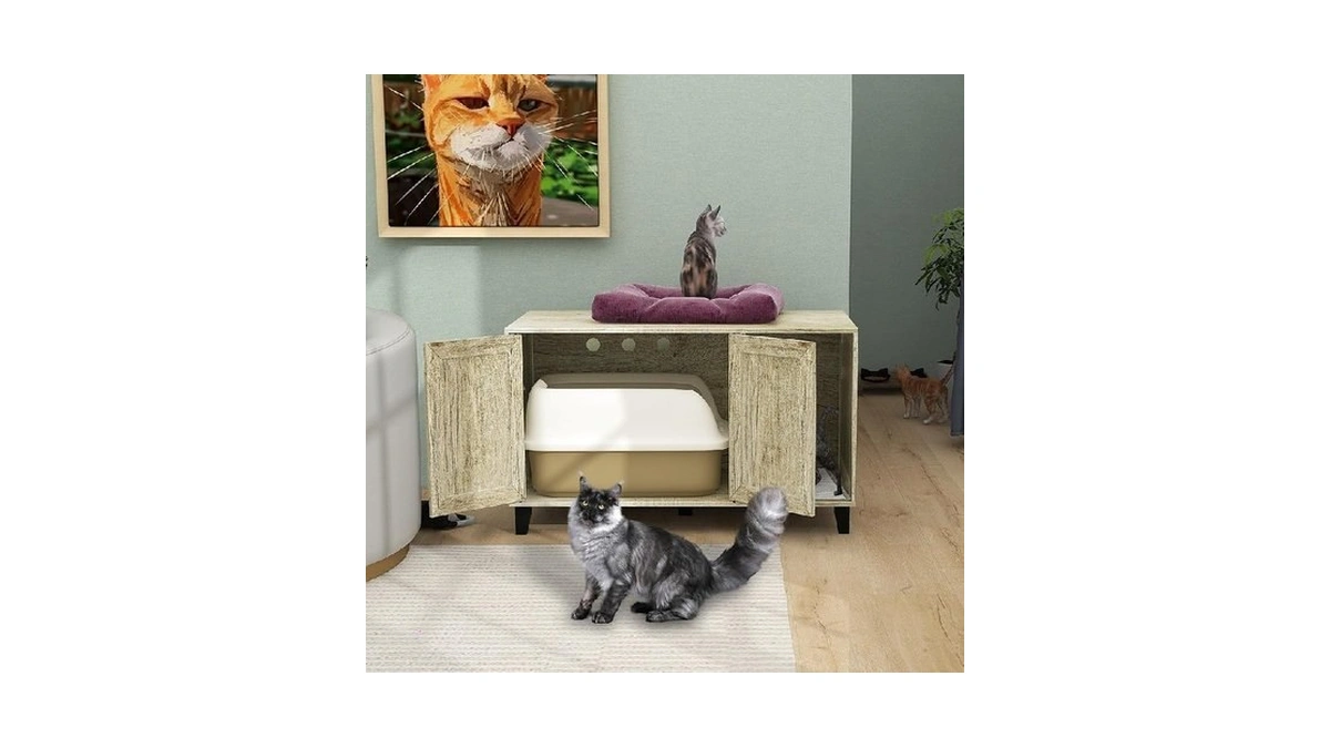 Taohfe Hidden Cat Litter Box Enclosure Furniture With Cats Scratch
