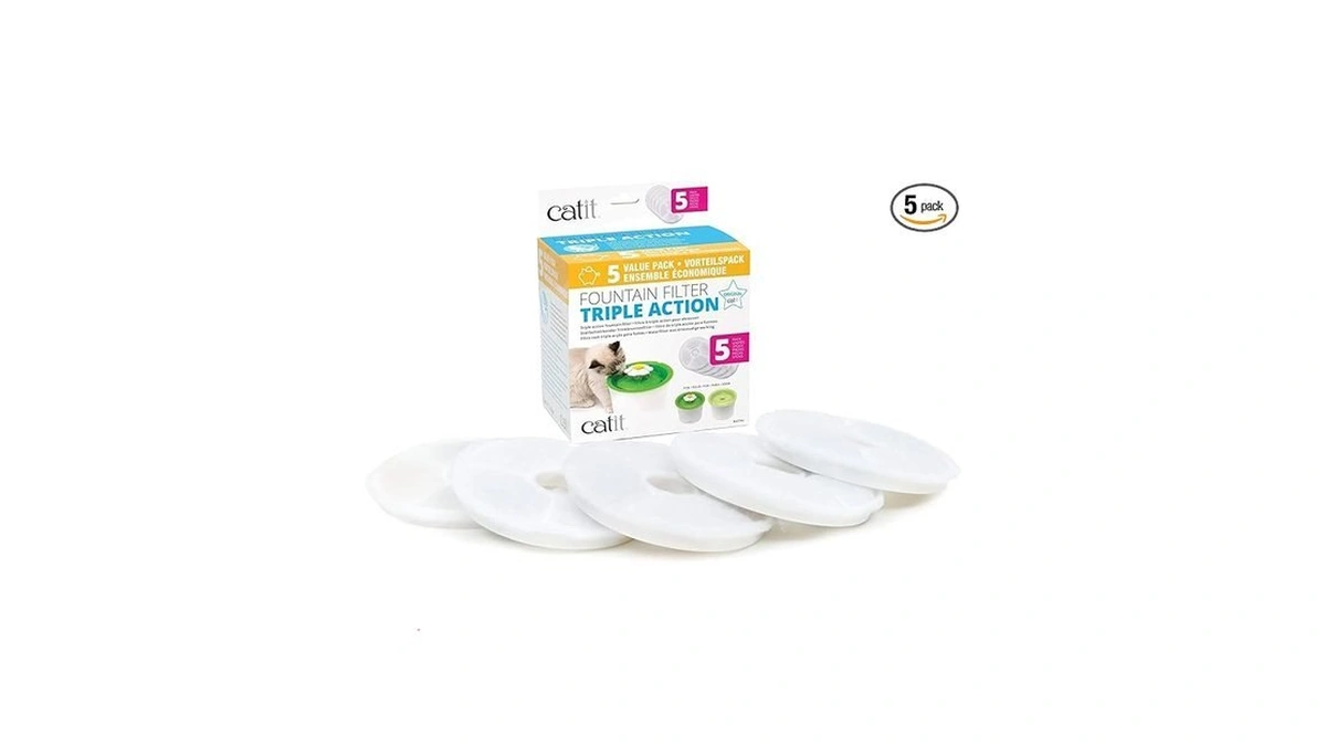 Catit Triple Action Replacement Original Water Fountain Filters, 5 Pack