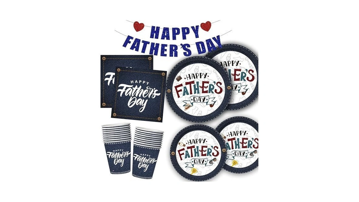 101pcs Father’s Day Paper Plates And Napkins(jeans Style,serves 25),father's Day