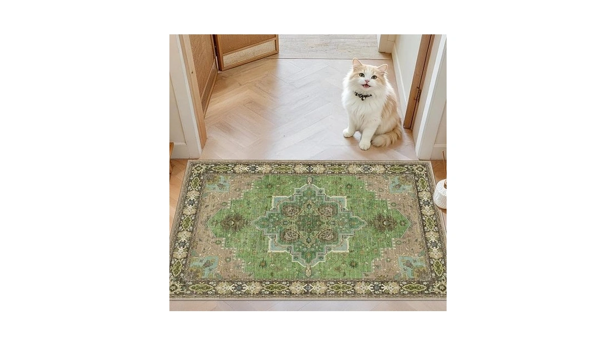 Amada Homefurnishing 2x3 Washable Entry Rug, Vintage Distress Print Pattern
