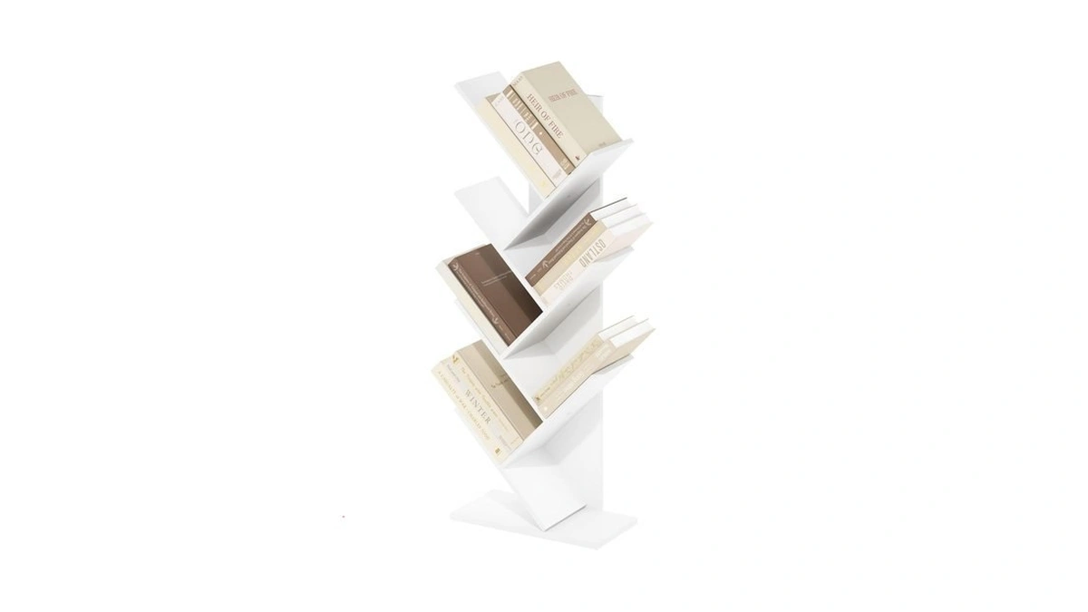 Furinno Tree Book Shelf, 7-tier Bookshelf With Angled Open Shelf,