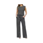 Difficort Womens 2 Piece Outfits Round Neck Vest Sleeveless Tops