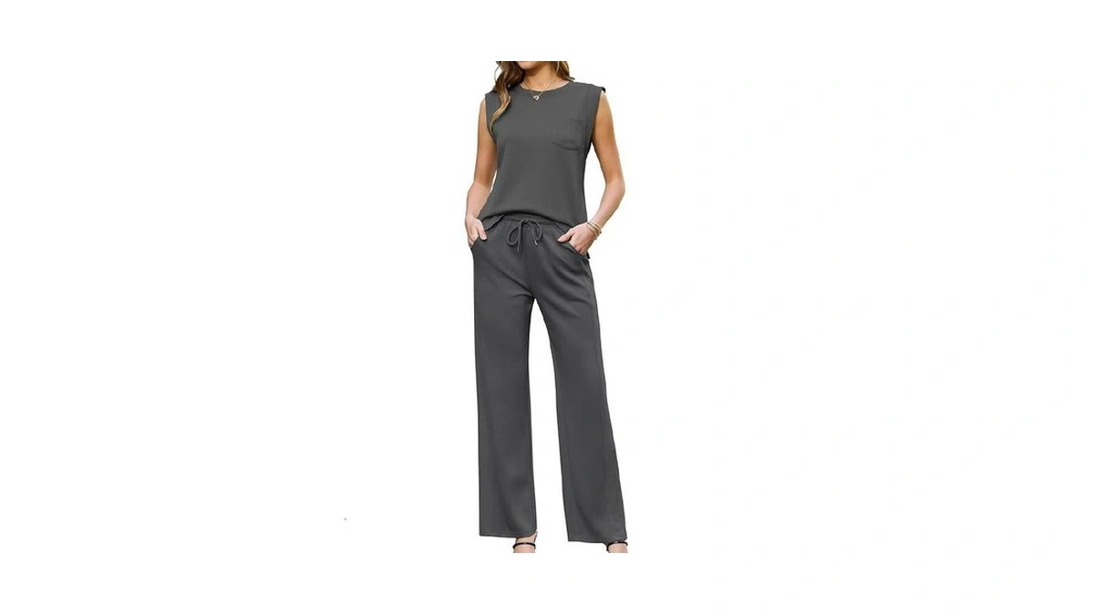 Difficort Womens 2 Piece Outfits Round Neck Vest Sleeveless Tops