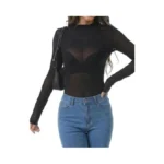 Sheer Tops For Women Mock Neck Black Mesh Long Sleeve